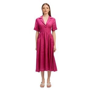 Bardot Size S Raspberry Hazel 100% Linen Midi Shirt Dress Short Sleeve